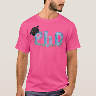 Camiseta PhD de color azul con ramas verdes de flujo azul