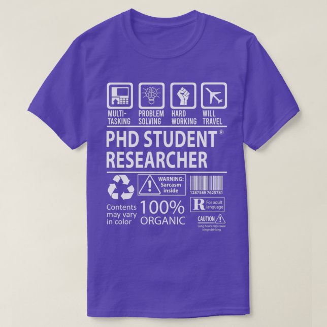 Camiseta Phd Student Researcher MultiTasking Certified Job  (Diseño del anverso)