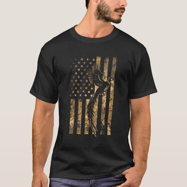 Camiseta Pheasant Bird Hunter American Flag Camouflage Phea (Anverso)