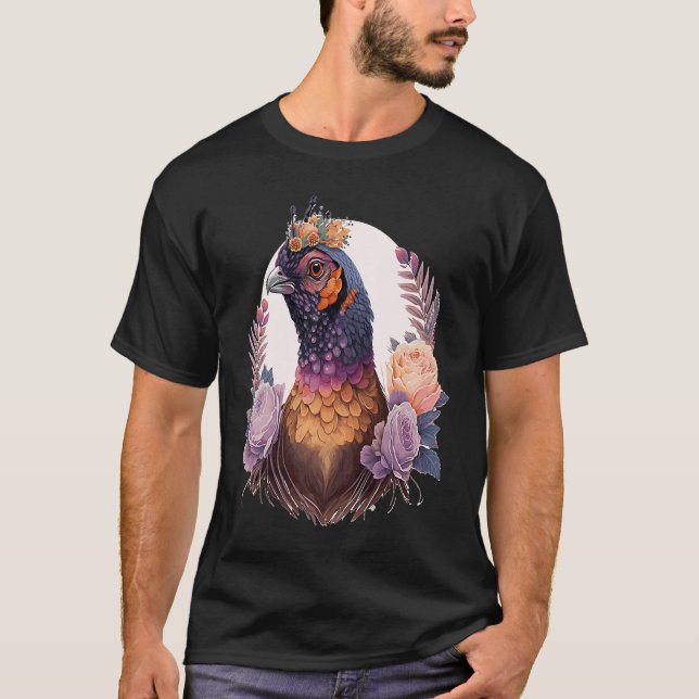 Camiseta Pheasant Pheasant Bird Flower Crown Mascota B (Anverso)