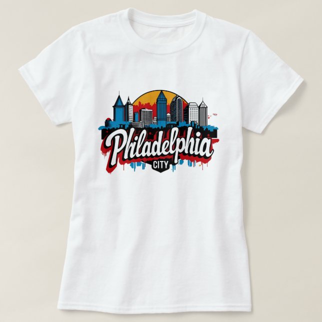 Camiseta Philadelphia City Pennsylvania EEUU skyline retro (Diseño del anverso)