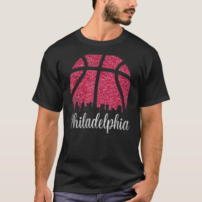 Camiseta Philadelphia Pennsylvania Skyline Pink Basketball (Anverso)