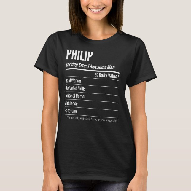Camiseta Philip Serving Size Nutrition Label Calories (Anverso)