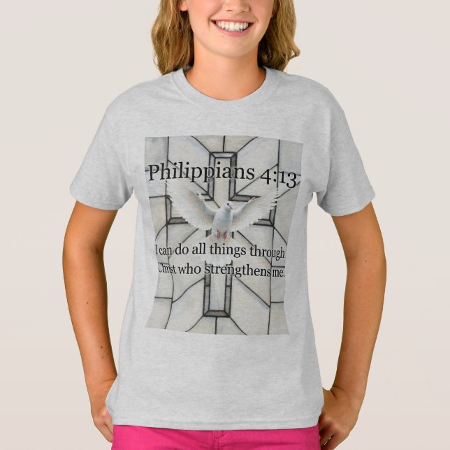 Camiseta Philippians 4:13 Bible Verse Girl's Tee Shirt (Anverso)