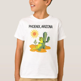 Camiseta Phoenix Arizona Lizard al sol bajo un Saguaro