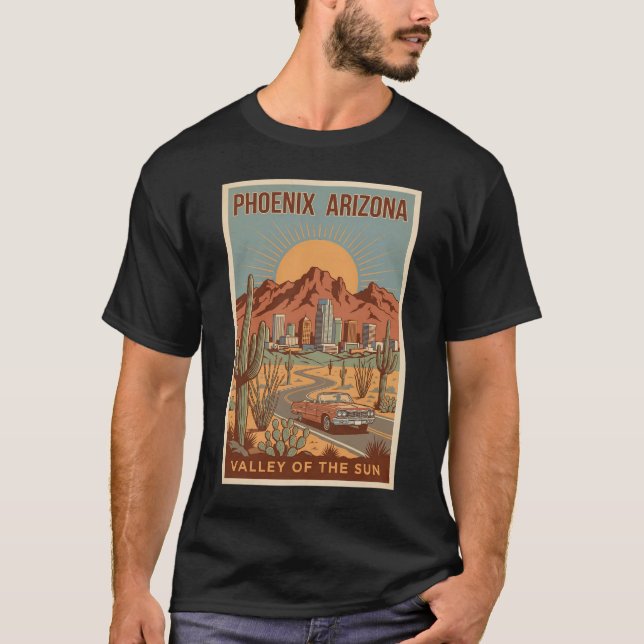 Camiseta Phoenix Arizona Sun Illustration Travel Art Retro (Anverso)
