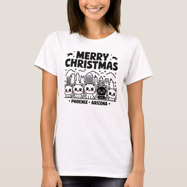 Camiseta Phoenix City Arizona Merry Christmas Cats USA (Anverso)