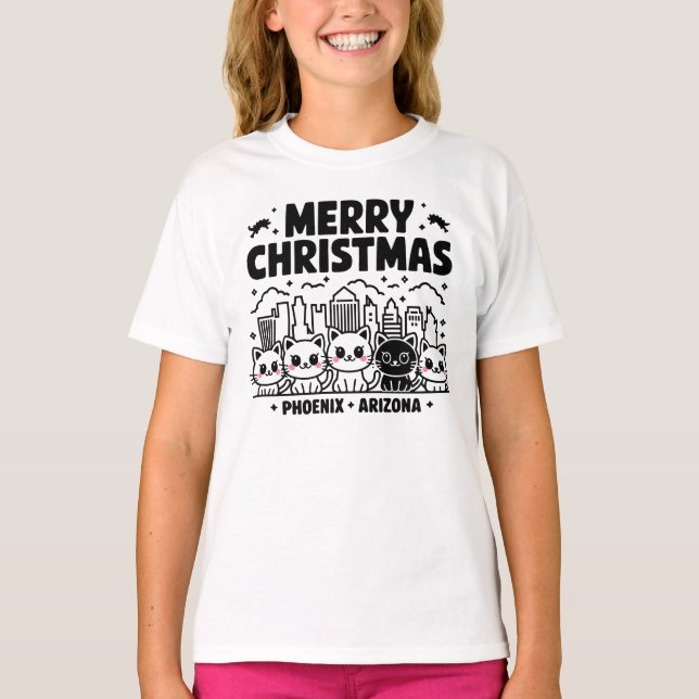 Camiseta Phoenix City Arizona Merry Christmas Cats USA (Anverso)