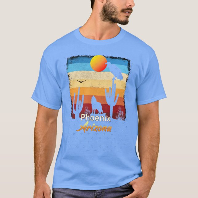 Camiseta Phoenix New Arizona AZ Sunset Coyote Vulture Cactu (Anverso)
