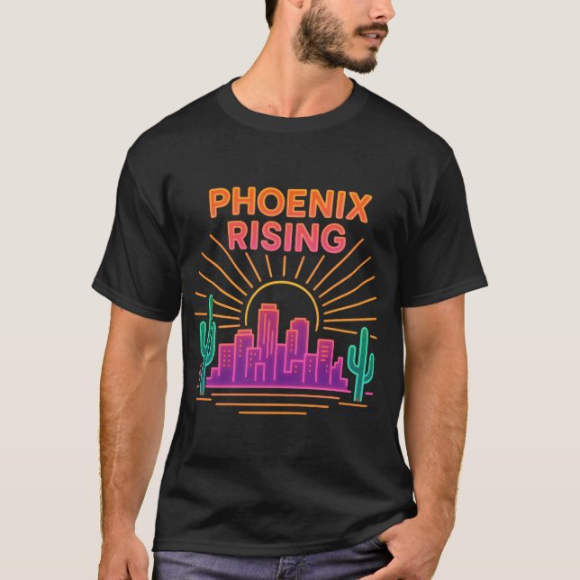 Camiseta Phoenix Rising Ciudad Neon – Synthwave Retro del D (Anverso)