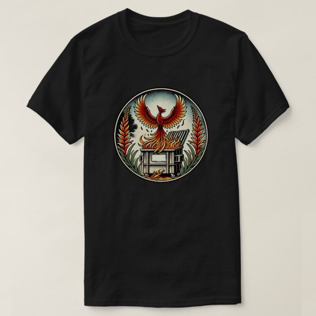 Camiseta Phoenix Rising de las cenizas de Fuego de Dumpster (Diseño del anverso)