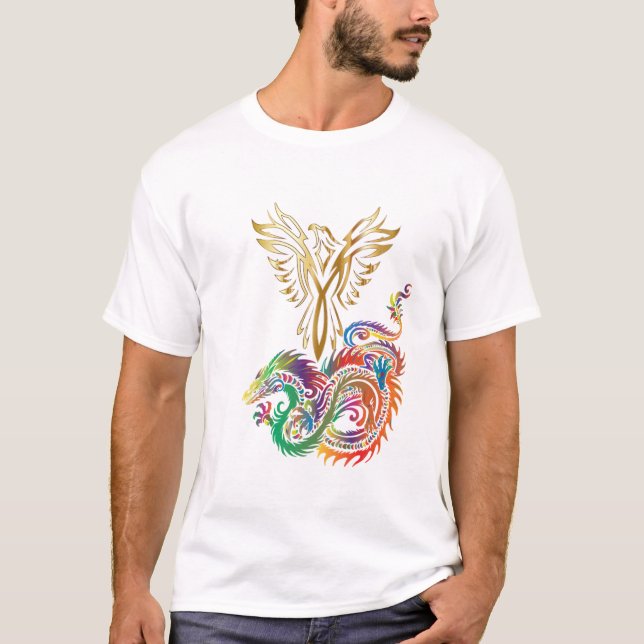 Camiseta Phoenix y el Dragon Oriental Ying Yang Design (Anverso)