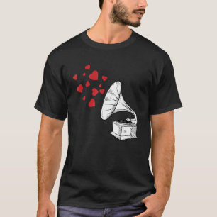 Camiseta Phonograph Heart Notes Día de San Valentín Cute Mu