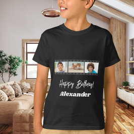 Camiseta Photo collage film name birthday boy black