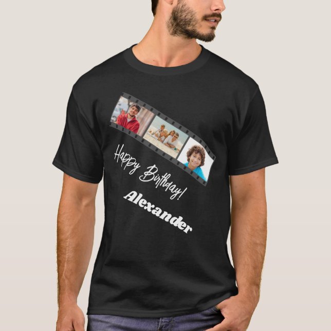 Camiseta Photo collage film name birthday guy black (Anverso)