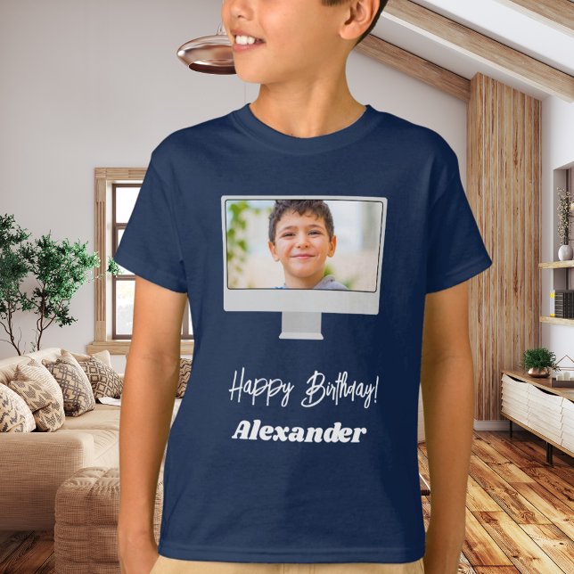 Camiseta Photo name birthday boy blue (Subido por el creador)