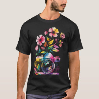 Camiseta Photographer Camera Photography Art With Floral Wa