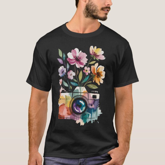 Camiseta Photographer Camera Photography With Floral Waterc (Anverso)