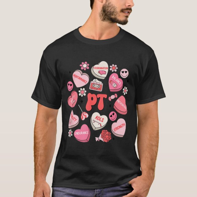Camiseta Physical Therapy Groovy Valentine's Day Heart Cand (Anverso)