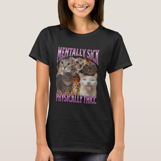 Camiseta Physically Thicc Funny Cat Meme Bootleg Graphic (Anverso)