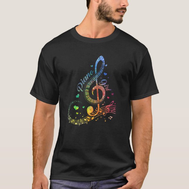 Camiseta Piano Chica Colorful Keyboard Notas musicales gráf (Anverso)