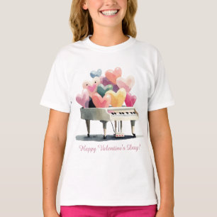 Camiseta Piano de Corazones de Amor Día de San Valentín