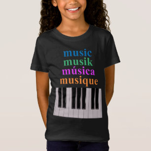 Camiseta Piano Keyboard Music Text en varios idiomas