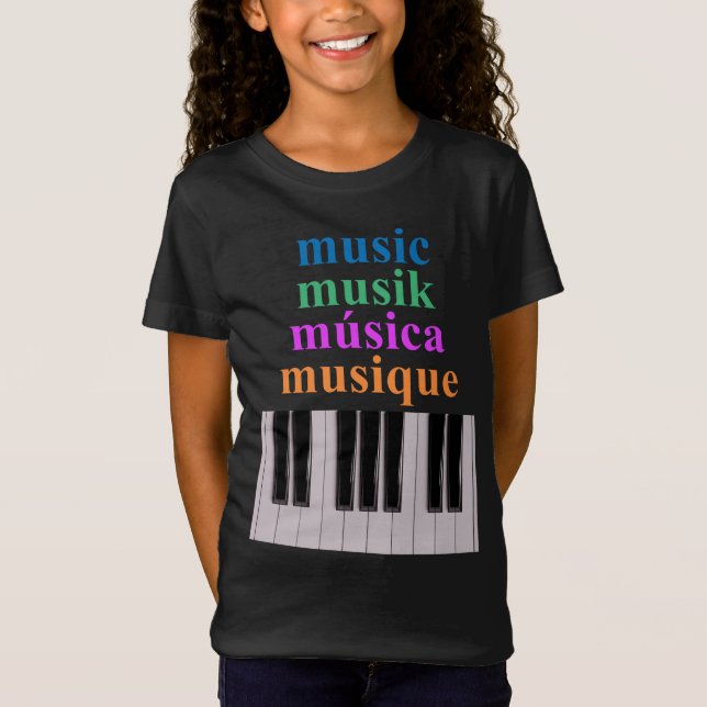 Camiseta Piano Keyboard Music Text en varios idiomas (Anverso)