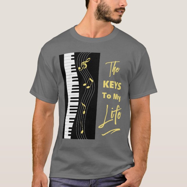 Camiseta Piano Keyboard Players Fun Music Notes Graphic (Anverso)