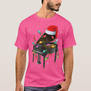 Camiseta Piano Music Xmas Lighting Matching Santa Hat Piano