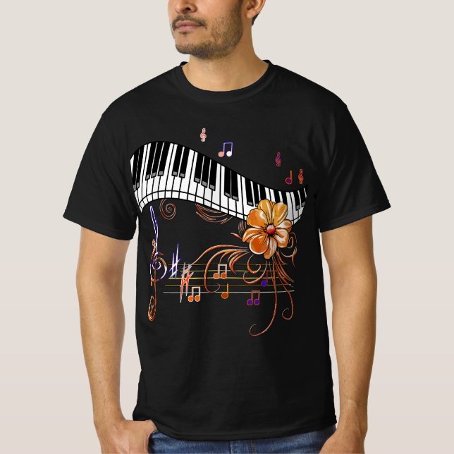 Camiseta Piano Musically Keyboard Gold Flower  (Anverso)