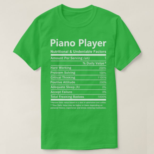 Camiseta Piano Player Factores Nutricionales e Innegables G (Diseño del anverso)