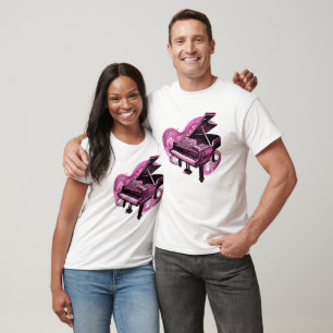 Camiseta Piano rosa de arte estilizado
