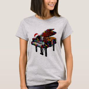 Camiseta Piano Santa Hat Árbol de Navidad Divertido músic