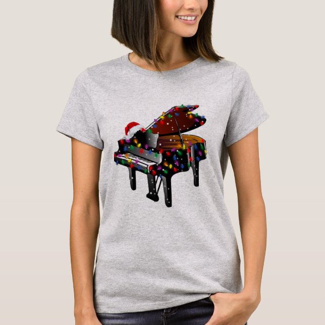 Camiseta Piano Santa Hat Árbol de Navidad Divertido música  (Anverso)
