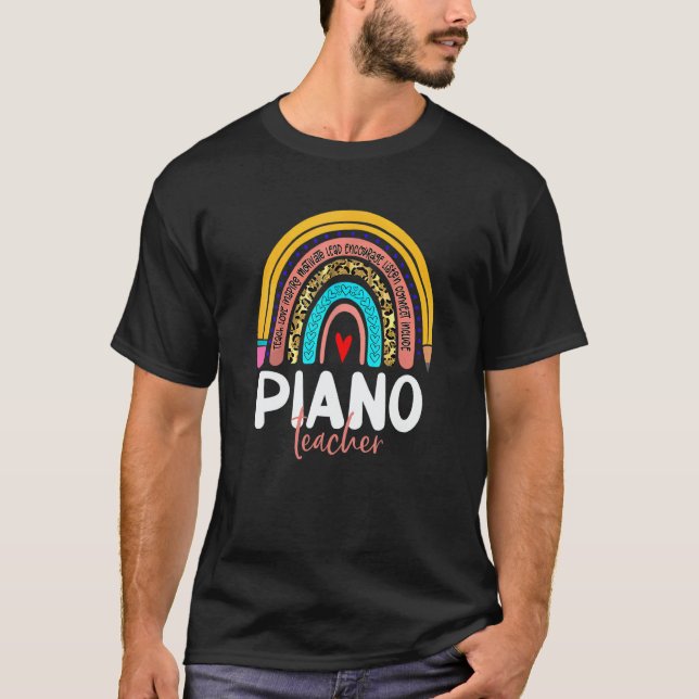 Camiseta Piano Teacher Leopard Rainbow Back To School Piano (Anverso)