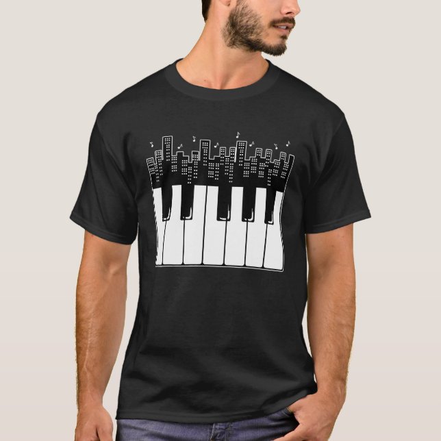 Camiseta Piano Teclado Skyline Pianista Music Lover Tee (Anverso)