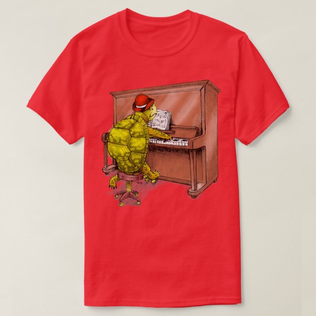 Camiseta Piano tocando arte de tortuga  (Diseño del anverso)