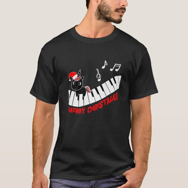 Camiseta Piano Unicornio Piano Divertido Animales Música Me (Anverso)