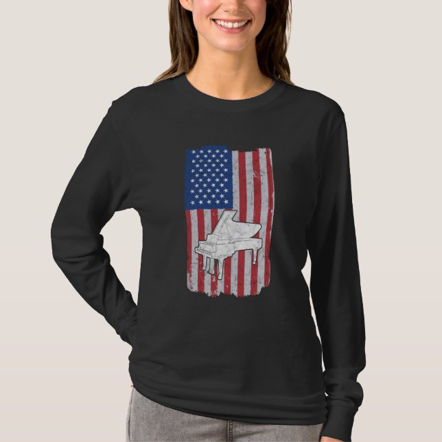 Camiseta Piano Usa Bandera Pianista Intérprete de Piano (Anverso)