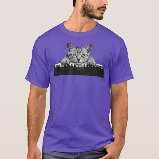 Camiseta Piano y gato T para los amantes de la música (Anverso)