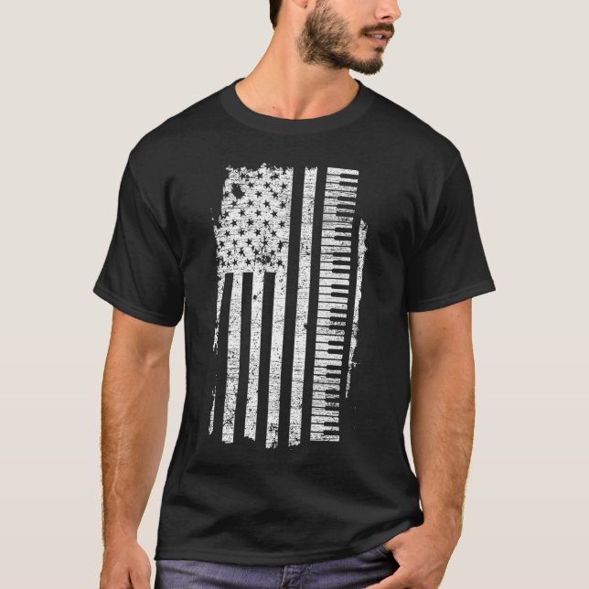 Camiseta    PianoKeyboard Flag Pianist Gifts Music (Anverso)