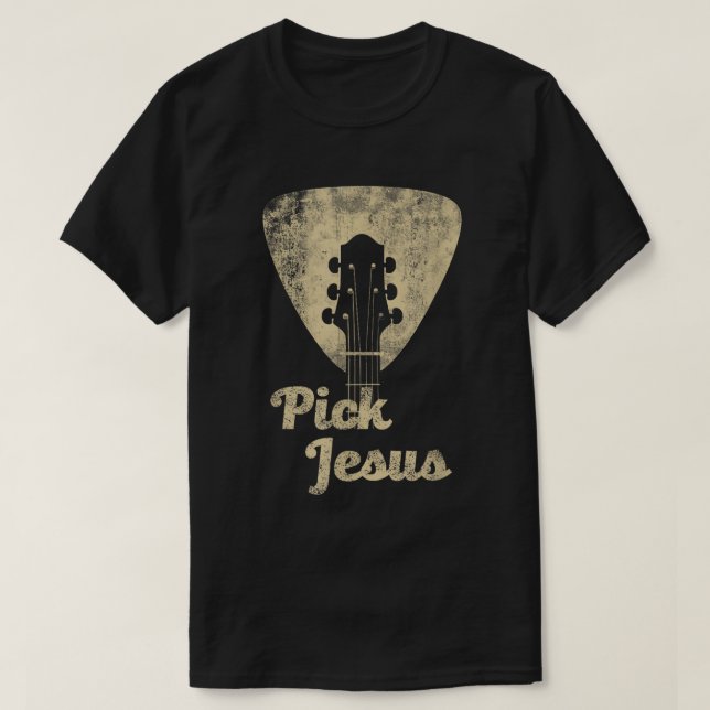Camiseta Pick Jesus Guitar Christian Shirt (Diseño del anverso)