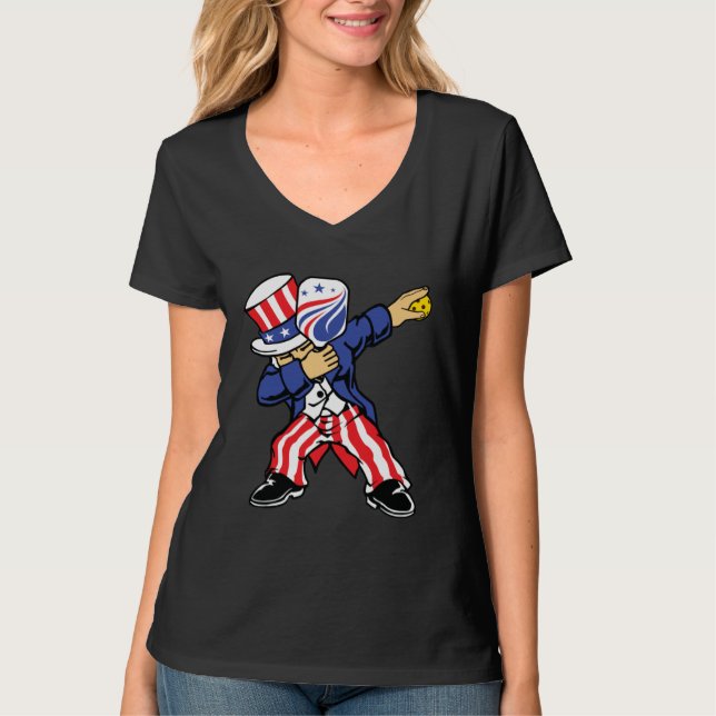 Camiseta Pickleball American Flag 4th of July Uncle Sam Dab (Anverso)