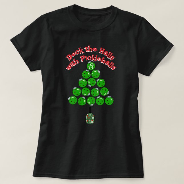 Camiseta Pickleball Christmas Tree Deck the Halls Dark (Diseño del anverso)