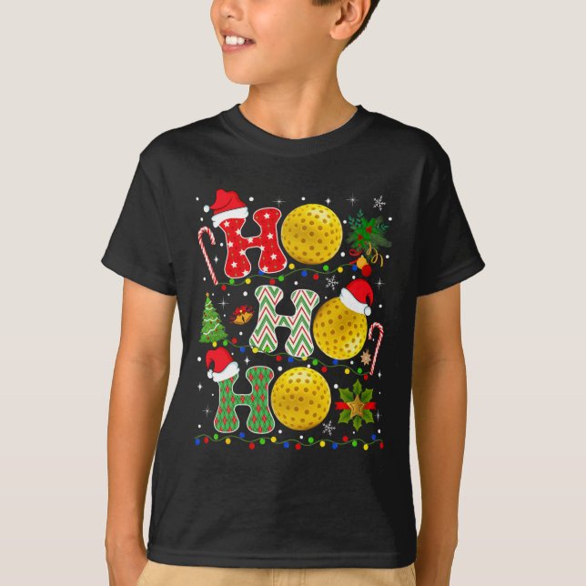 Camiseta Pickleball de árbol de navidad Ho Ho Santa Luces X (Anverso)