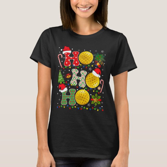Camiseta Pickleball de árbol de navidad Ho Ho Santa Luces X (Anverso)