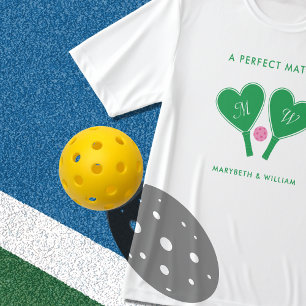 Camiseta Pickleball de Boda Verde y Rosa Preppy
