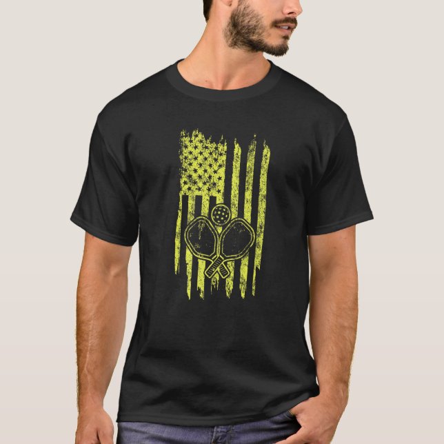 Camiseta Pickleball Player American Flag Patriotic USA Prem (Anverso)