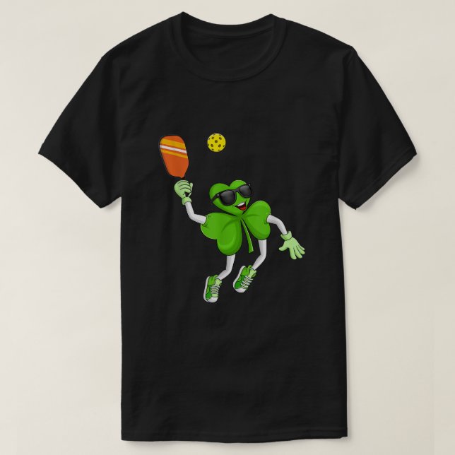 Camiseta Pickleball Shamrock St Patricks Day Hombres Regalo (Diseño del anverso)